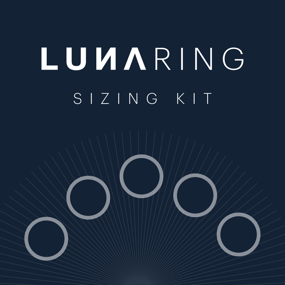 Logó LUNARING SIZING KIT felirattal és öt körrel sötét háttéren.