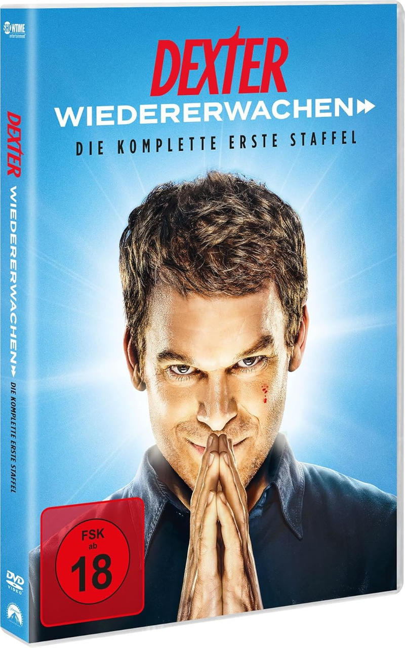 DVD-Cover: Dexter hält Hände vor dem Mund, FSK 18.