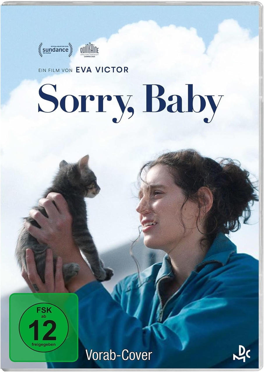 Eine Frau hält eine Katze, der Filmtitel ist 'Sorry, Baby'.