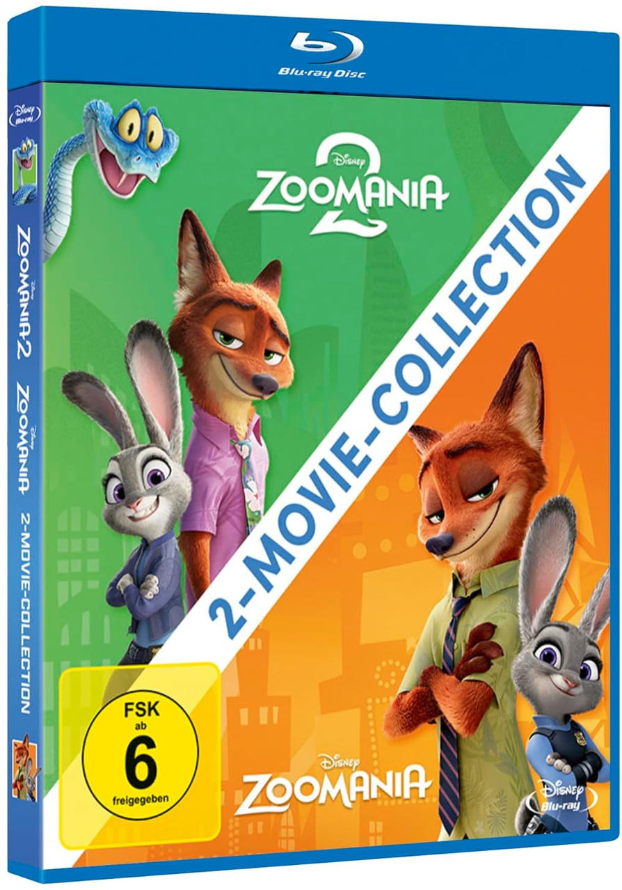 Zoomania 2-Movie-Collection Blu-ray Hülle mit Judy, Nick und einem blauen Schlangencharakter.