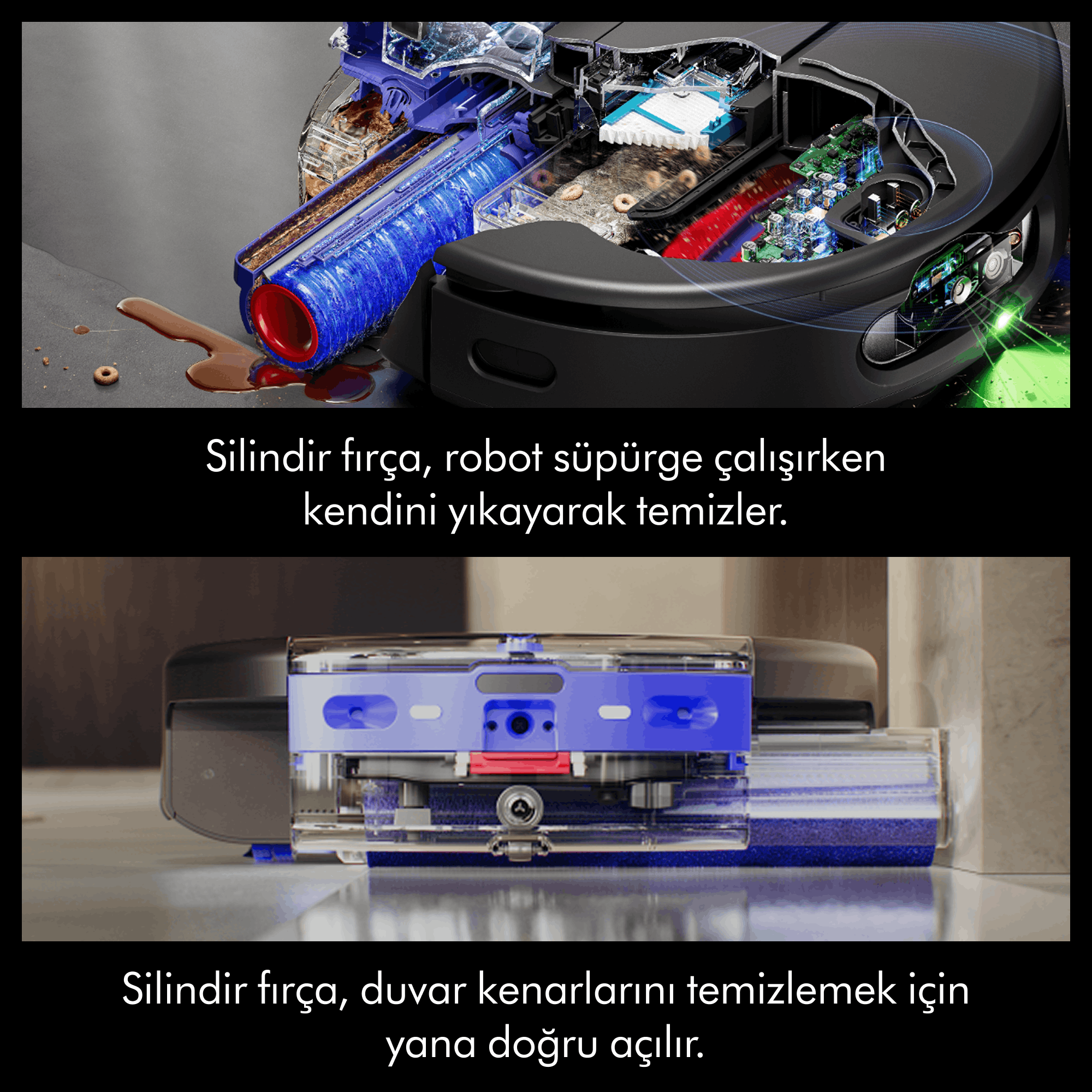 Silindir fırça kendini temizler ve uzar.