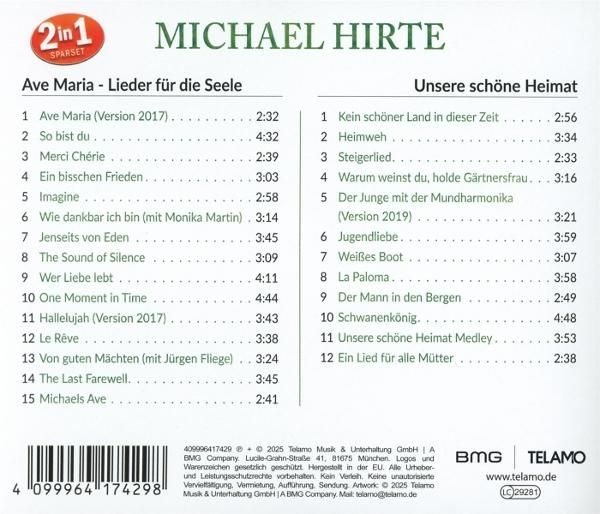 Cover von Michael Hirte mit Songliste: Ave Maria & Unsere schöne Heimat.