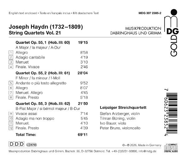 Titelseite eines Albums mit Joseph Haydns Streichquartetten Vol. 21.