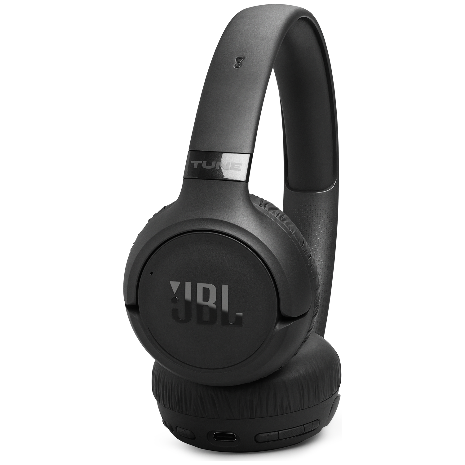Zwarte JBL koptelefoon met zachte oorkappen en verstelbare hoofdband.