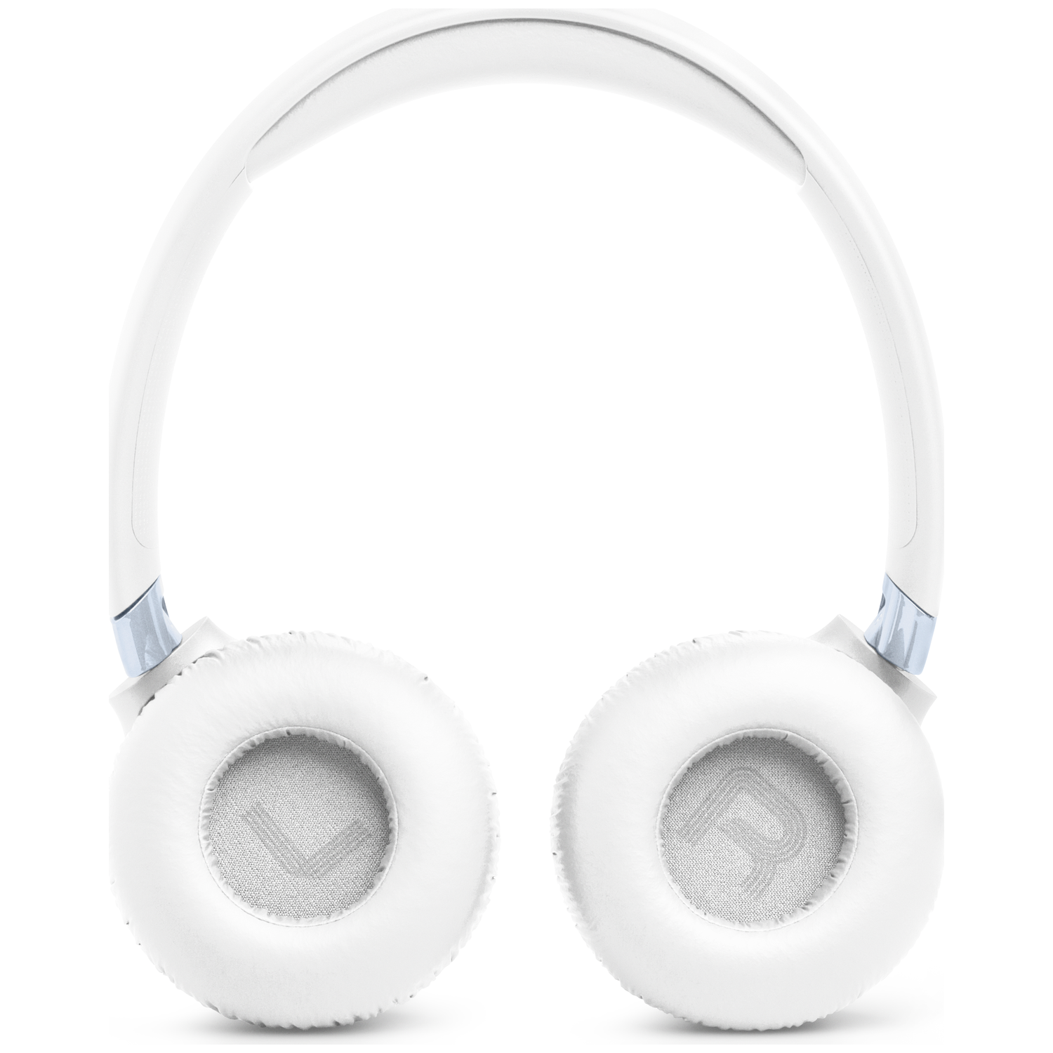 White headphones with padded earcups and silver accents.