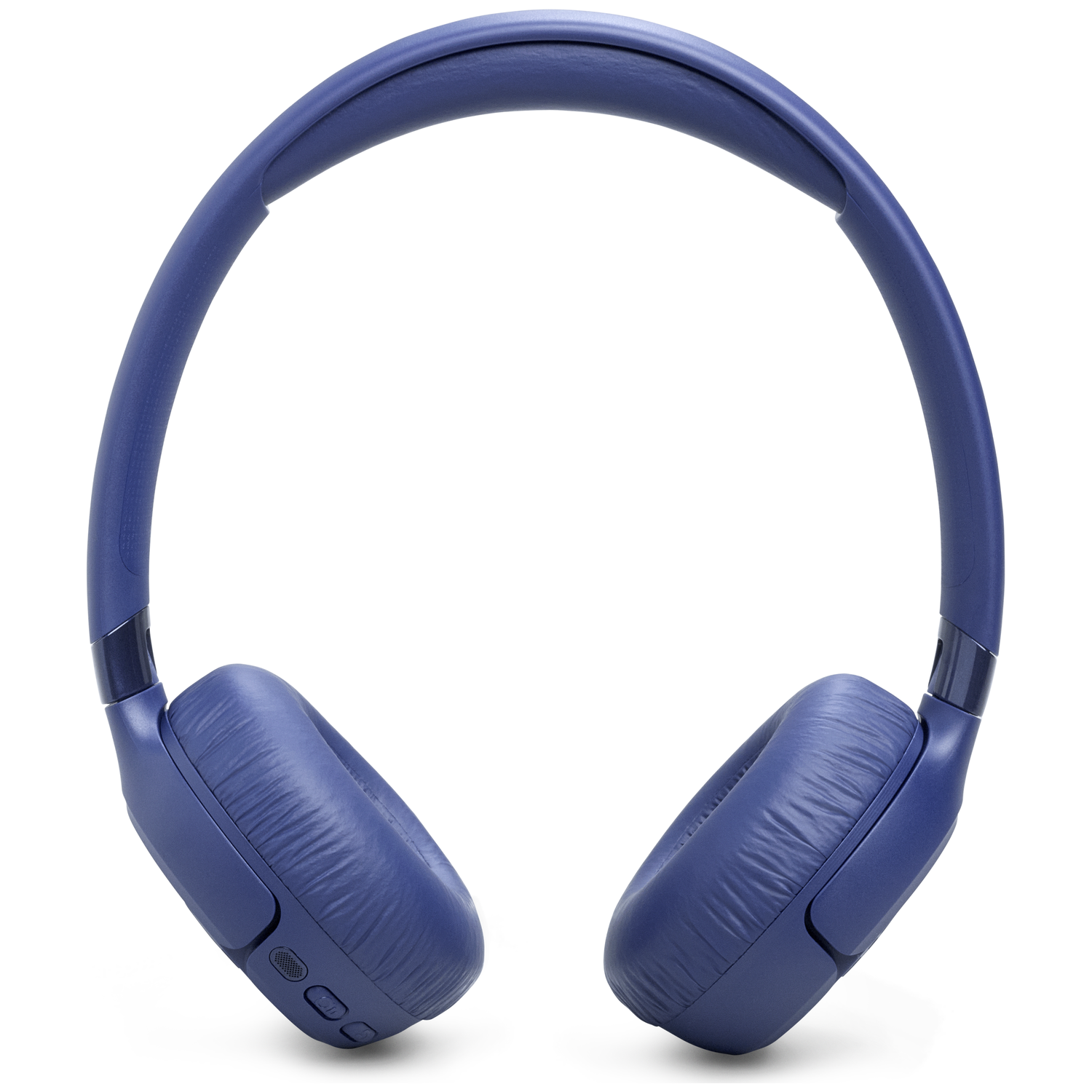 Dark blue over-ear headphones with plush earcups and a padded headband.