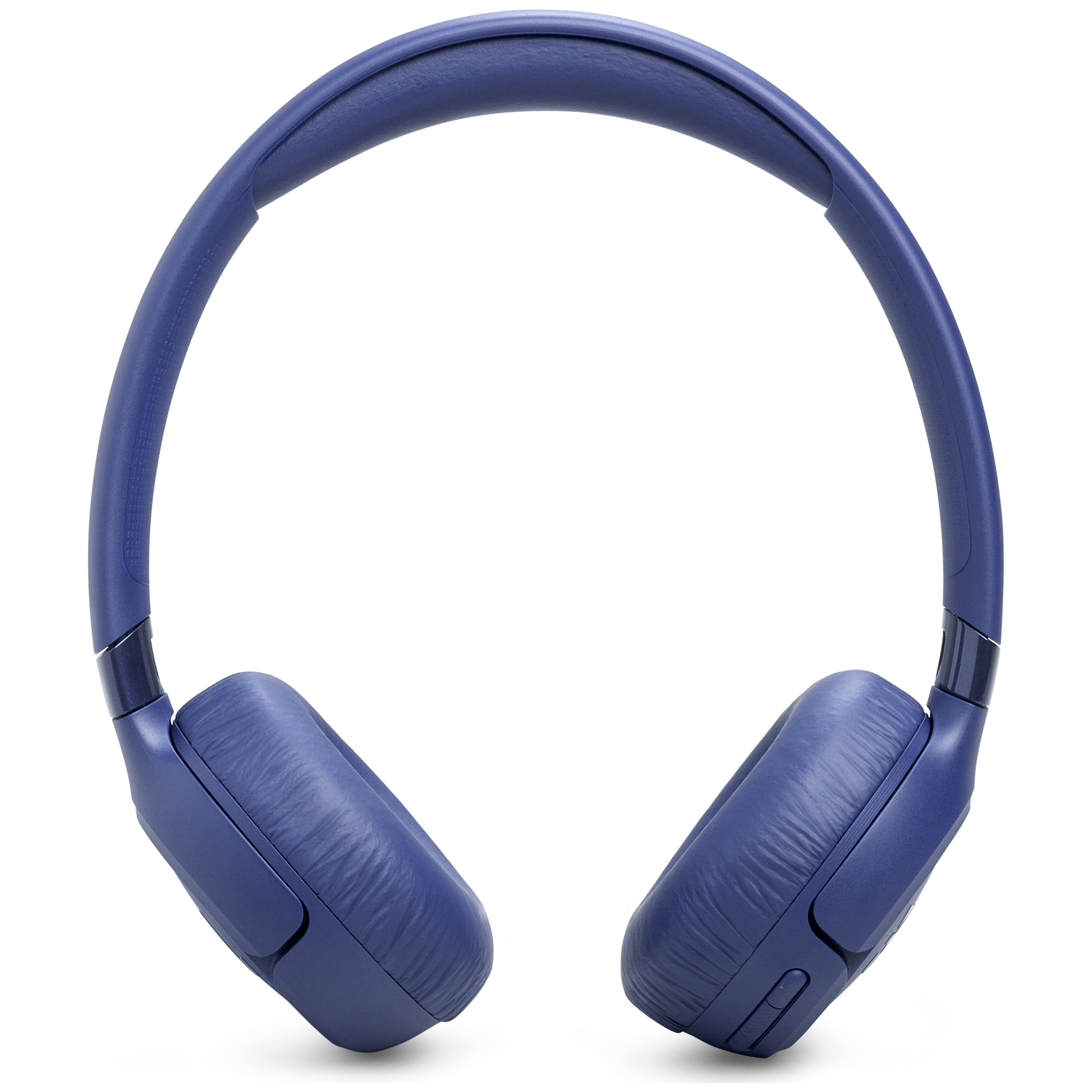 Dark blue headphones with padded earcups and an adjustable headband. Detailed texture.