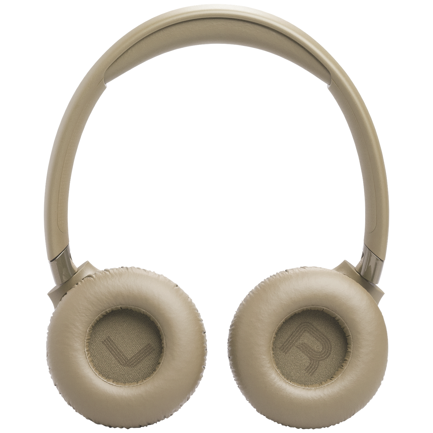 Beige koptelefoon met gedempte oorschelpen en een hoofdband. Geïsoleerd.