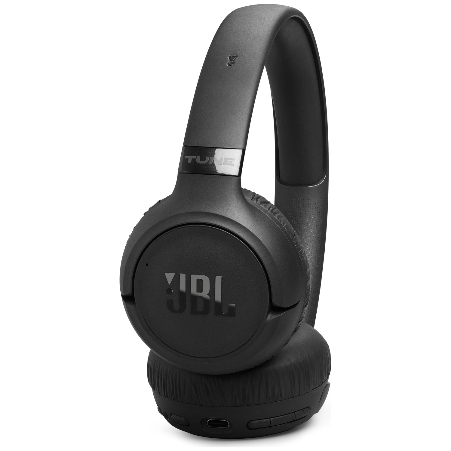 Casque JBL noir avec arceau rembourré et écouteurs.