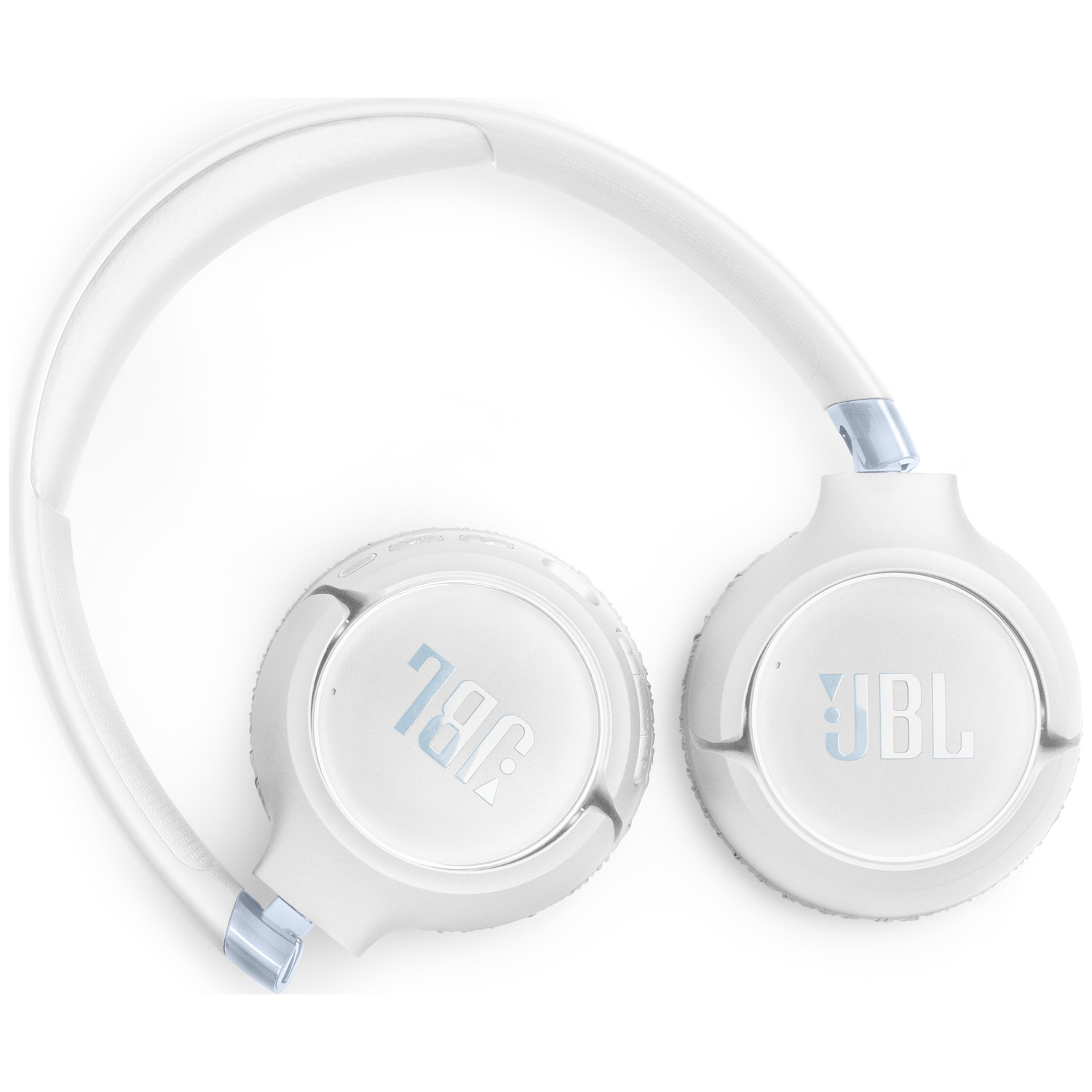 Casque JBL blanc avec logo bleu sur fond blanc.