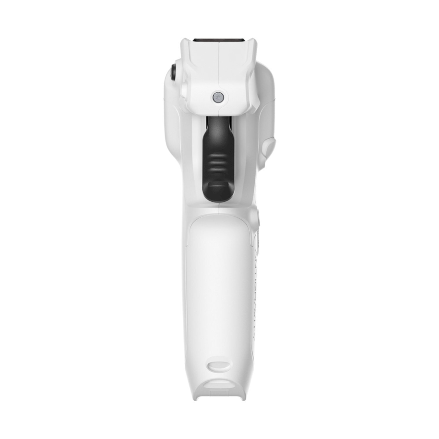 Un dispositivo elettronico bianco con impugnatura nera, a forma di pistola.