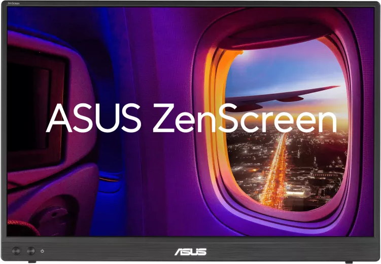 Repülőgép ablak kilátás városi fényekre és szárnyra. ASUS ZenScreen.