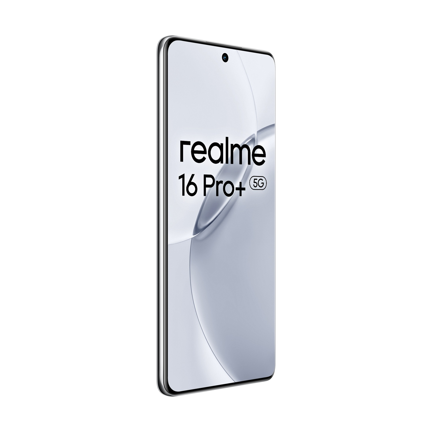 Uno smartphone Realme 16 Pro+ 5G su sfondo bianco.