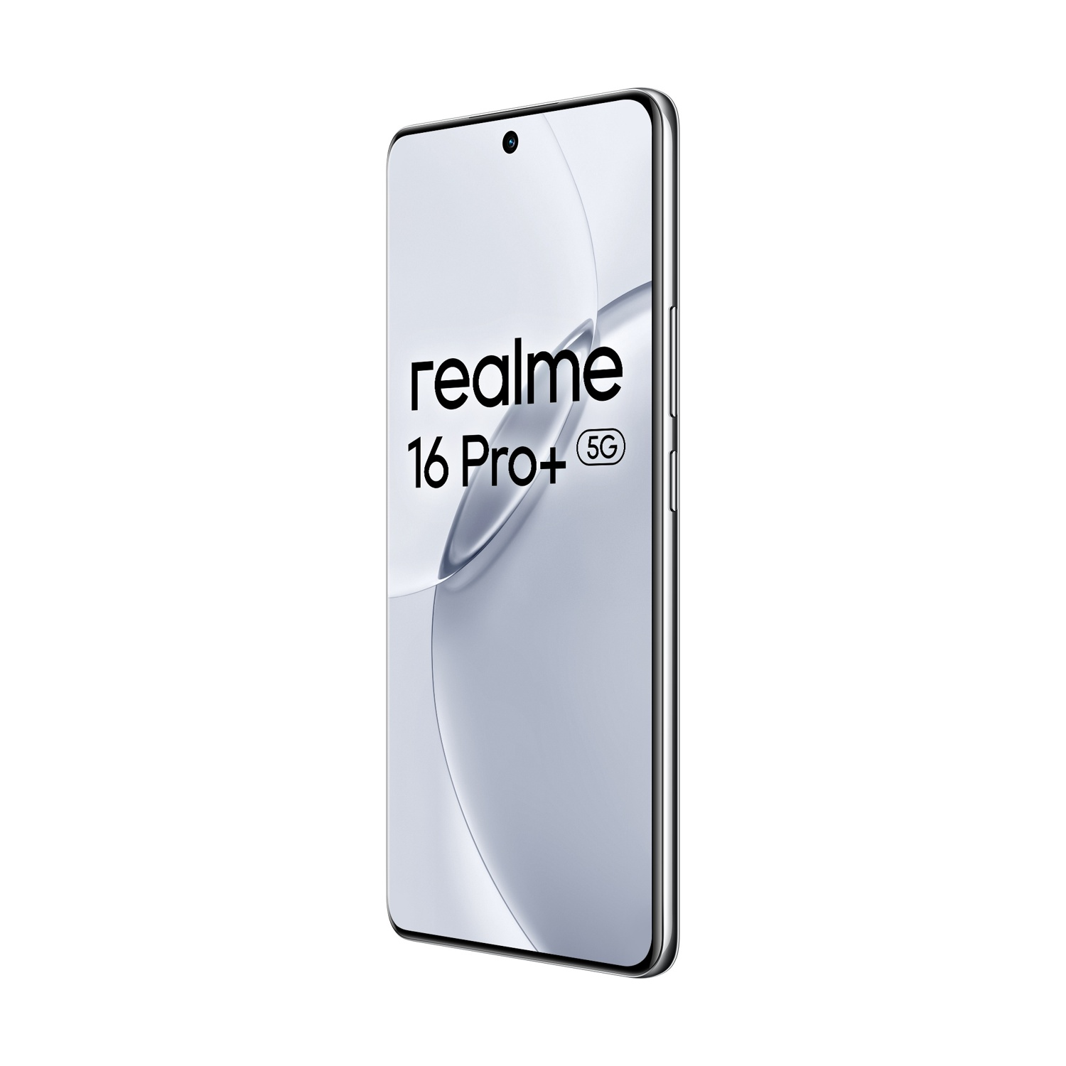 Uno smartphone Realme 16 Pro+ 5G su sfondo bianco.