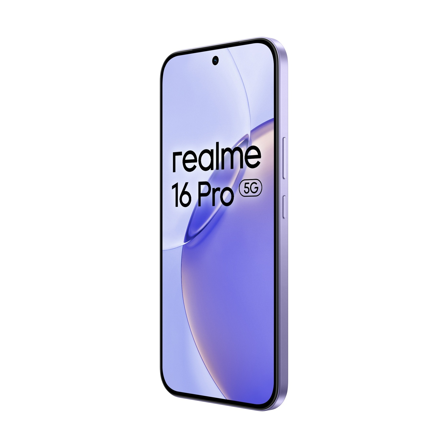 Uno smartphone viola con la scritta "realme 16 Pro 5G" sullo schermo.