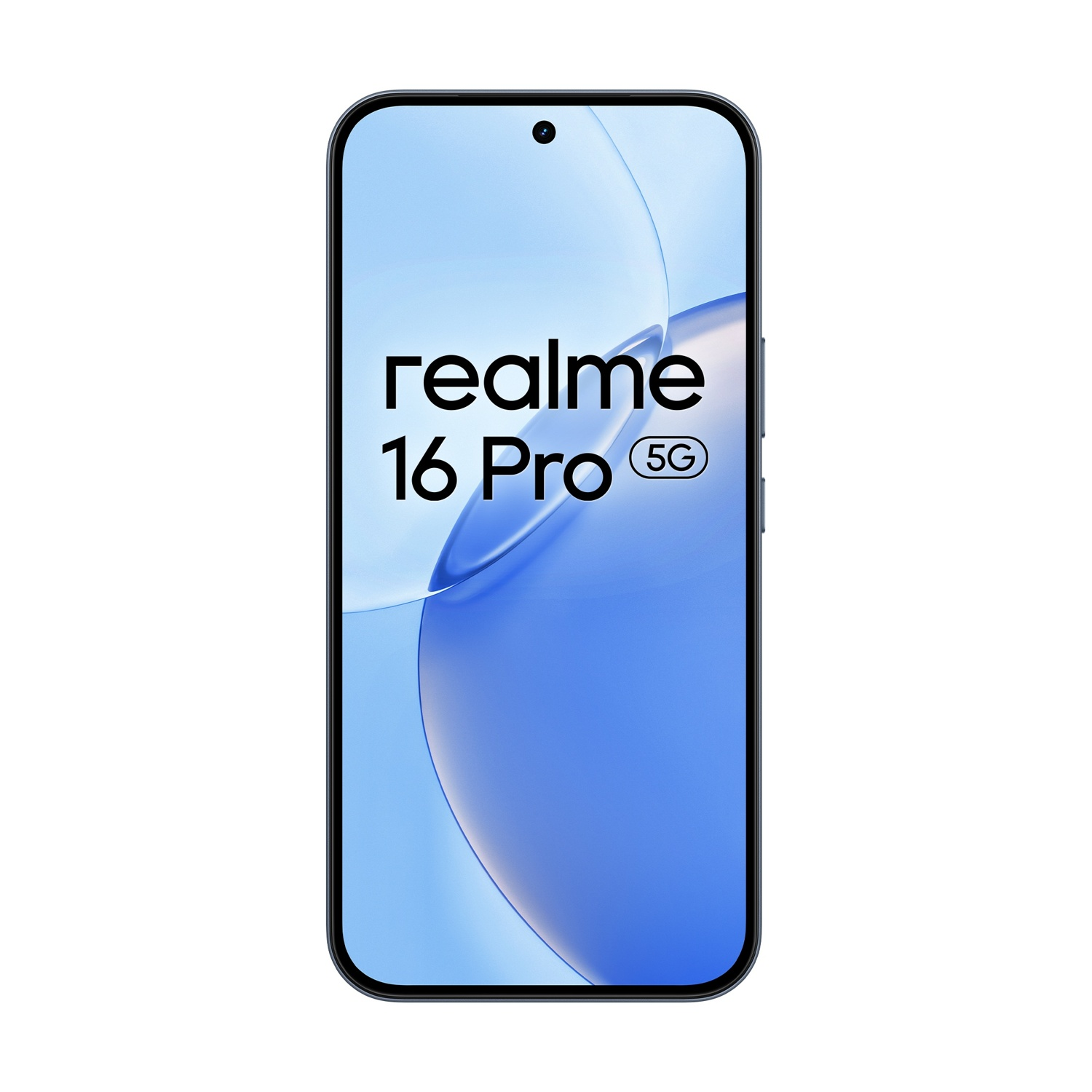 Uno smartphone Realme 16 Pro 5G su sfondo blu.