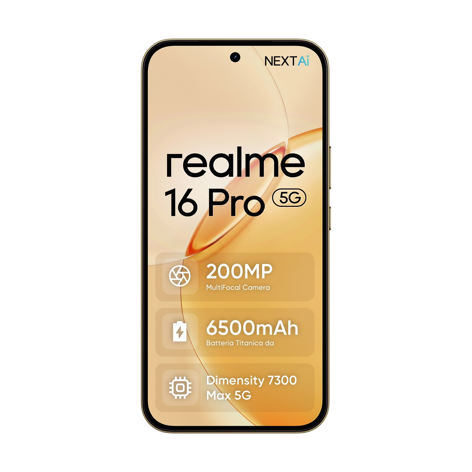 Realme 16 Pro 5G con fotocamera da 200MP, batteria da 6500mAh e Dimensity 7300.