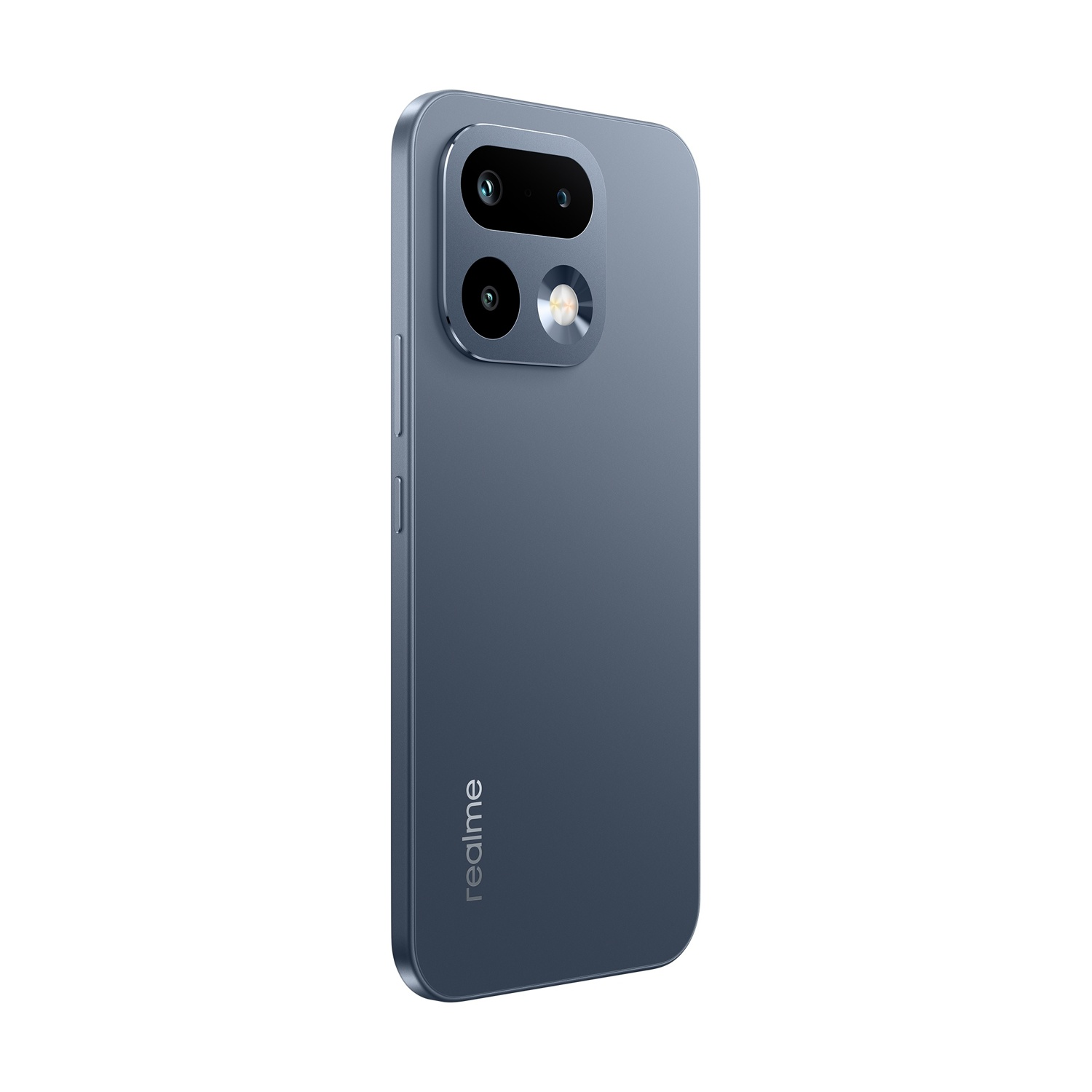 Retro di uno smartphone blu con tre fotocamere e flash.
