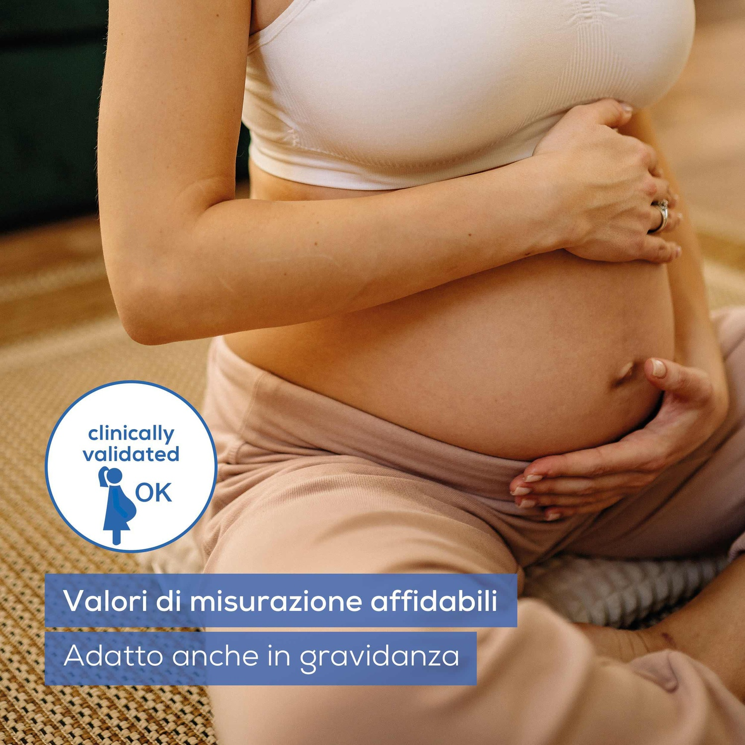 Persona incinta tiene la pancia, clinicamente validato, misurazioni affidabili, anche in gravidanza.