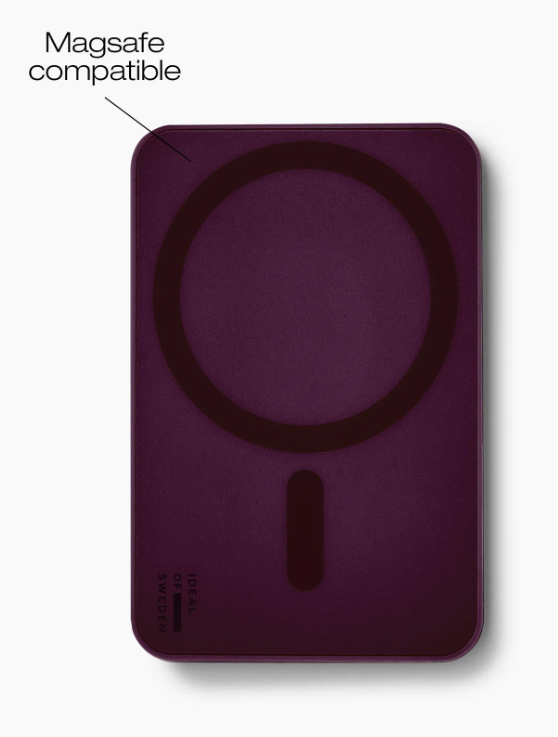 Dunkelviolette MagSafe-kompatible Handyhülle mit Kreis- und Strichmuster.