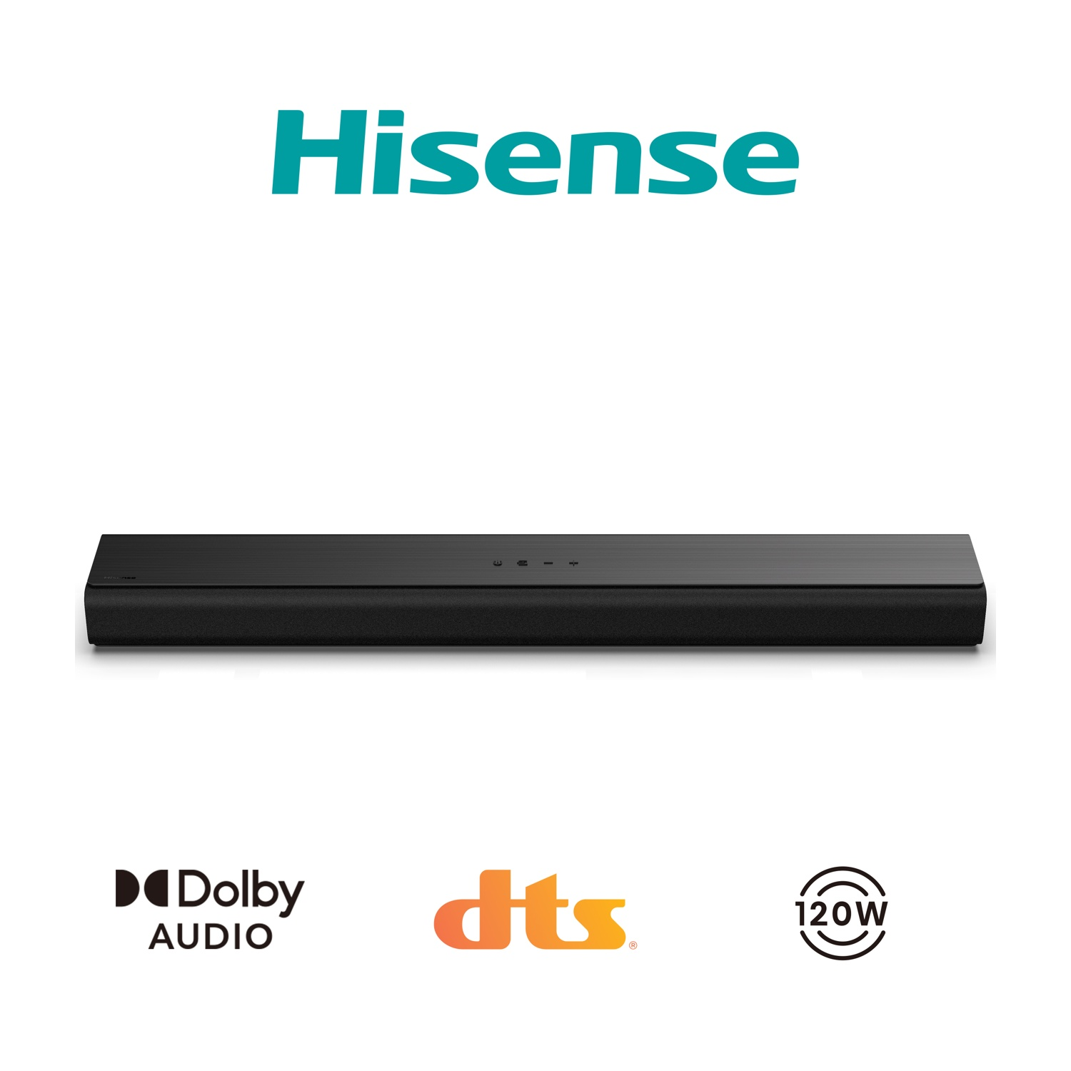 Soundbar Hisense nero con Dolby Audio, DTS e 120W.