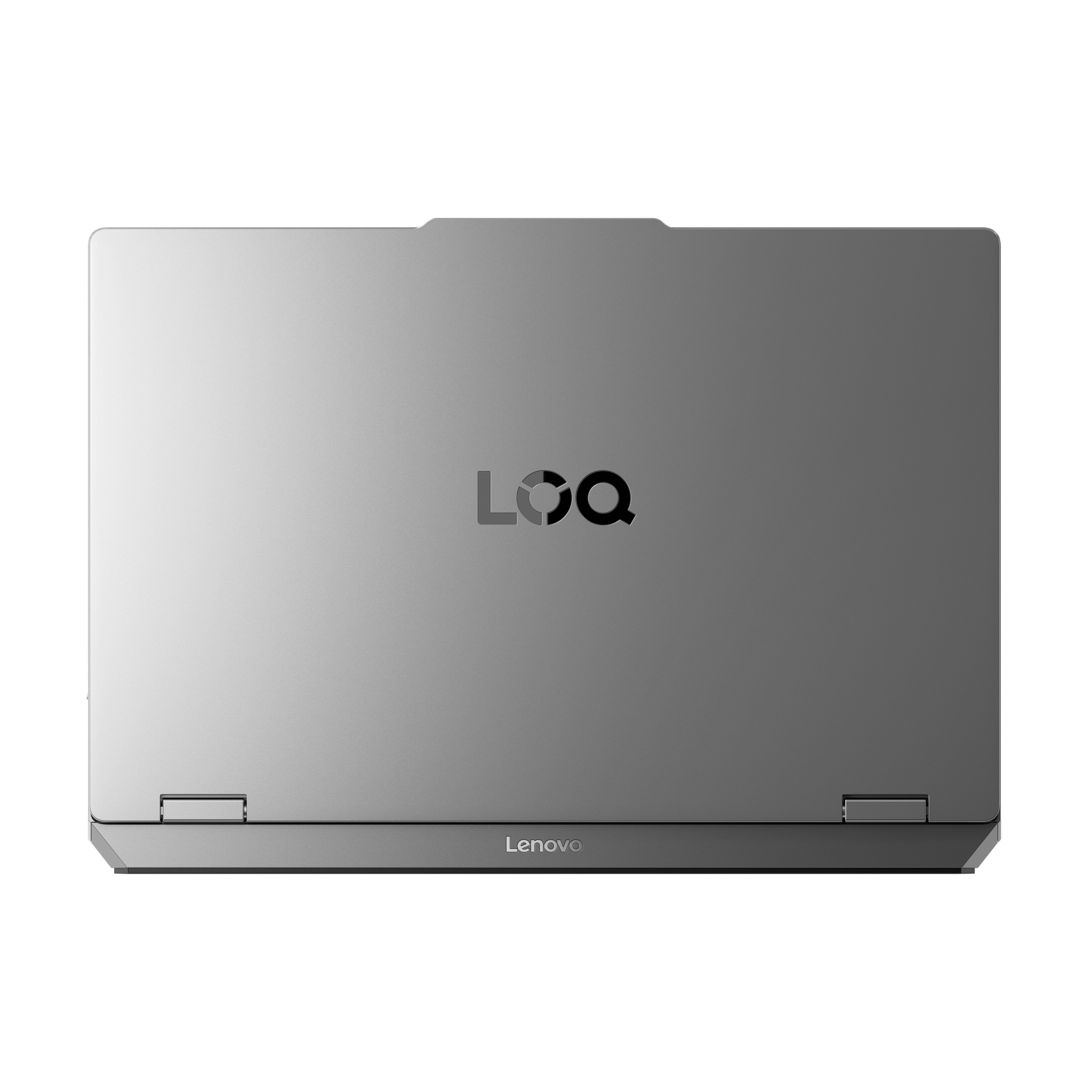 Geschlossener, silberner Laptop mit LOQ-Logo und Lenovo-Schriftzug.