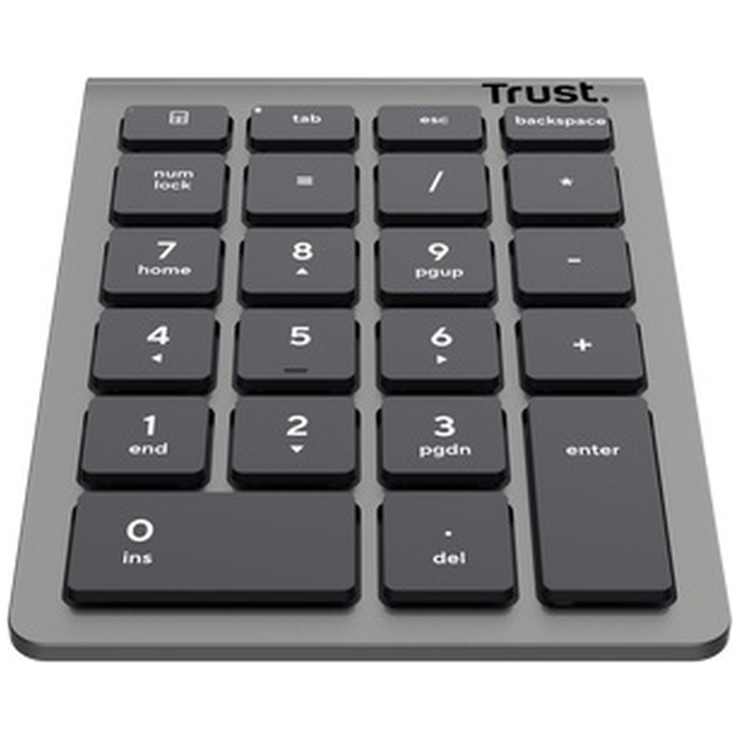 A gray Trust. brand numeric keypad with dark gray keys.
