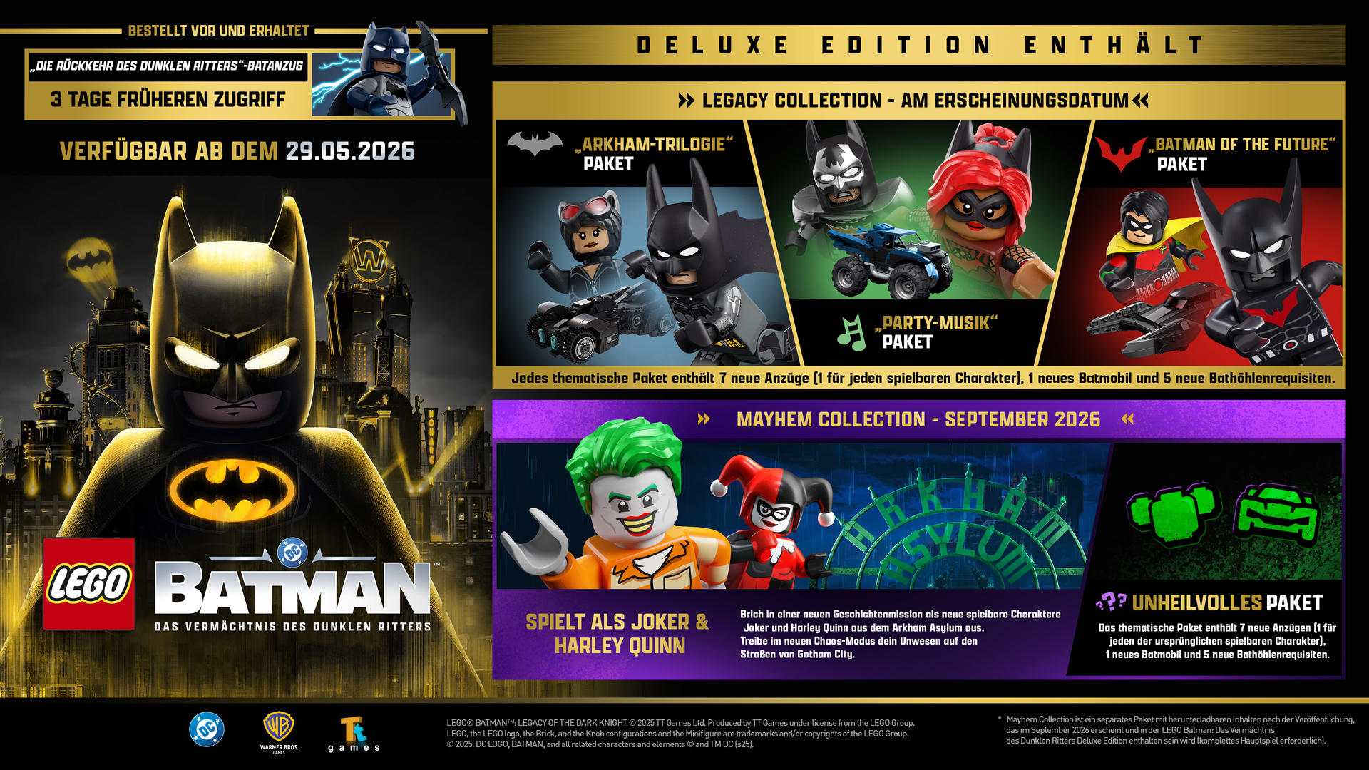 Lego Batman Deluxe Edition mit Legacy & Mayhem Collection, spielbare Charaktere.
