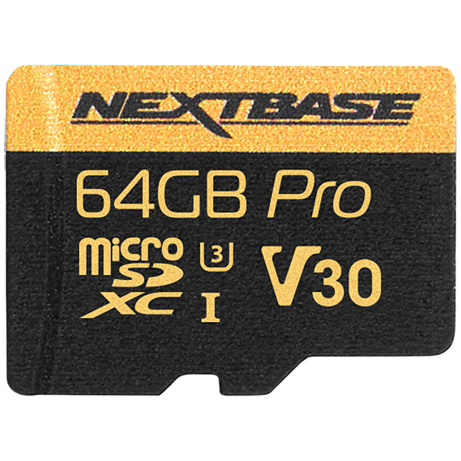 A NEXTBASE 64GB Pro Micro SDXC card with V30 speed rating.