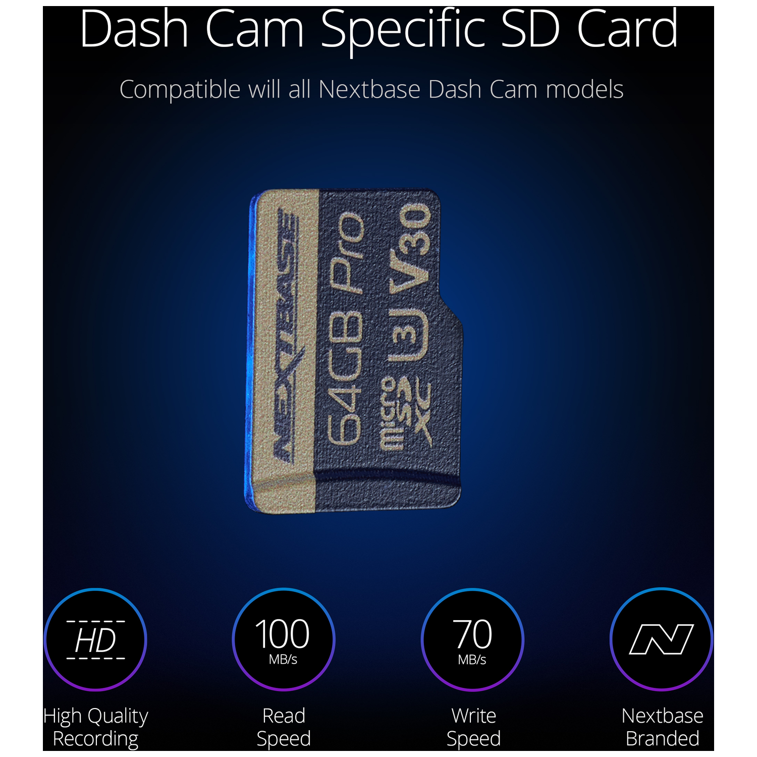 Nextbase 64GB Pro Dash Cam SD Card with HD, 100MB/s read, 70MB/s write.