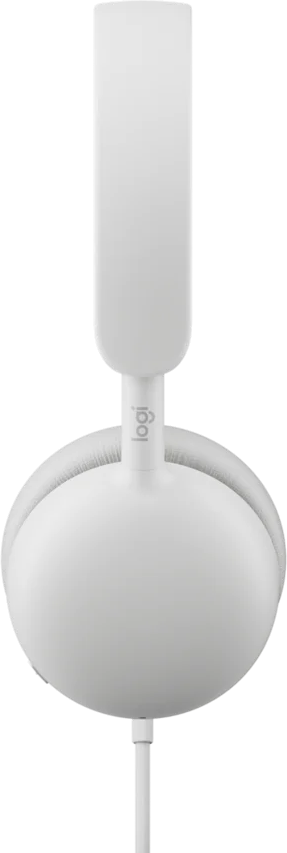 Fehér fejhallgató Logitech logóval és fehér kábellel.