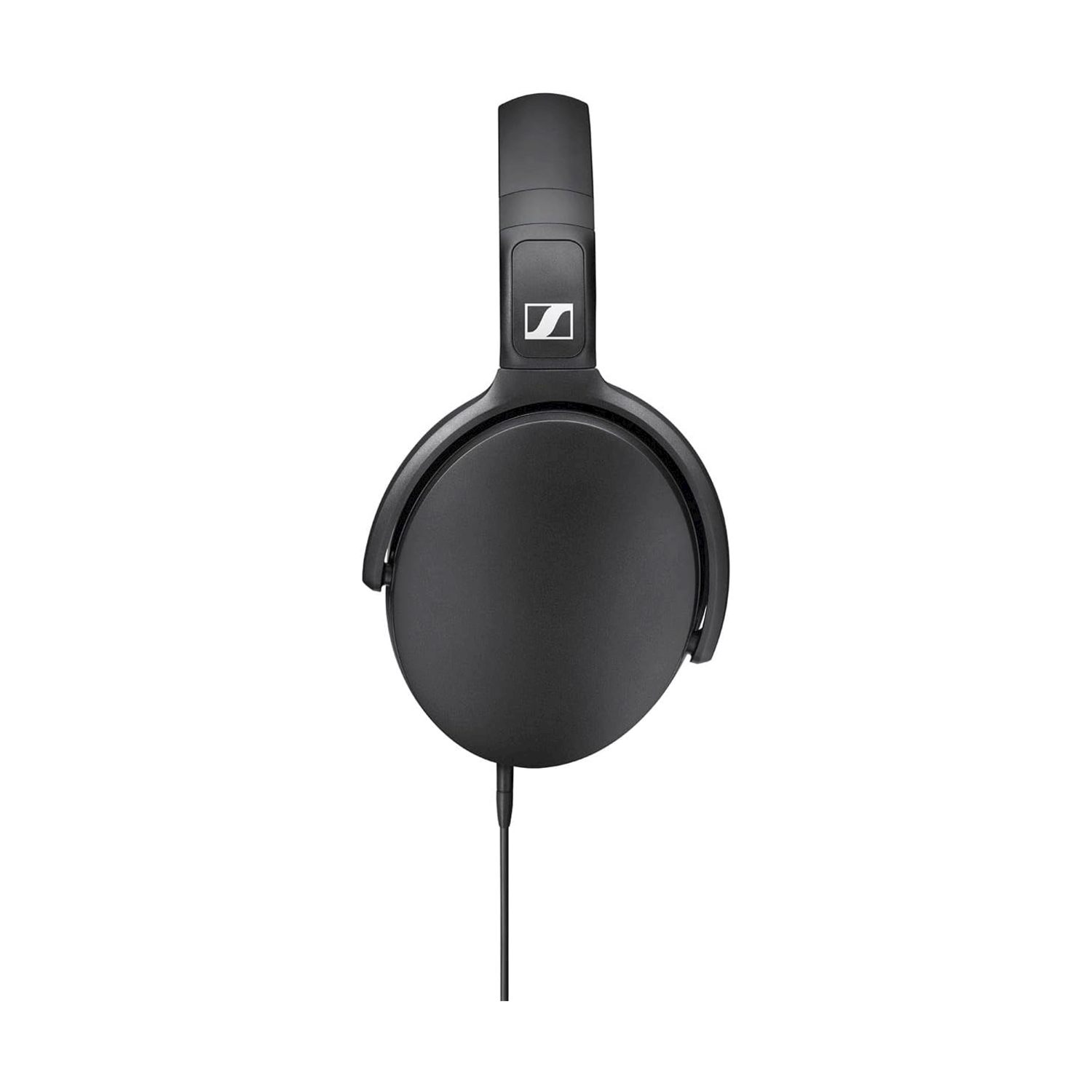 Cuffie nere con logo Sennheiser bianco, su sfondo bianco.