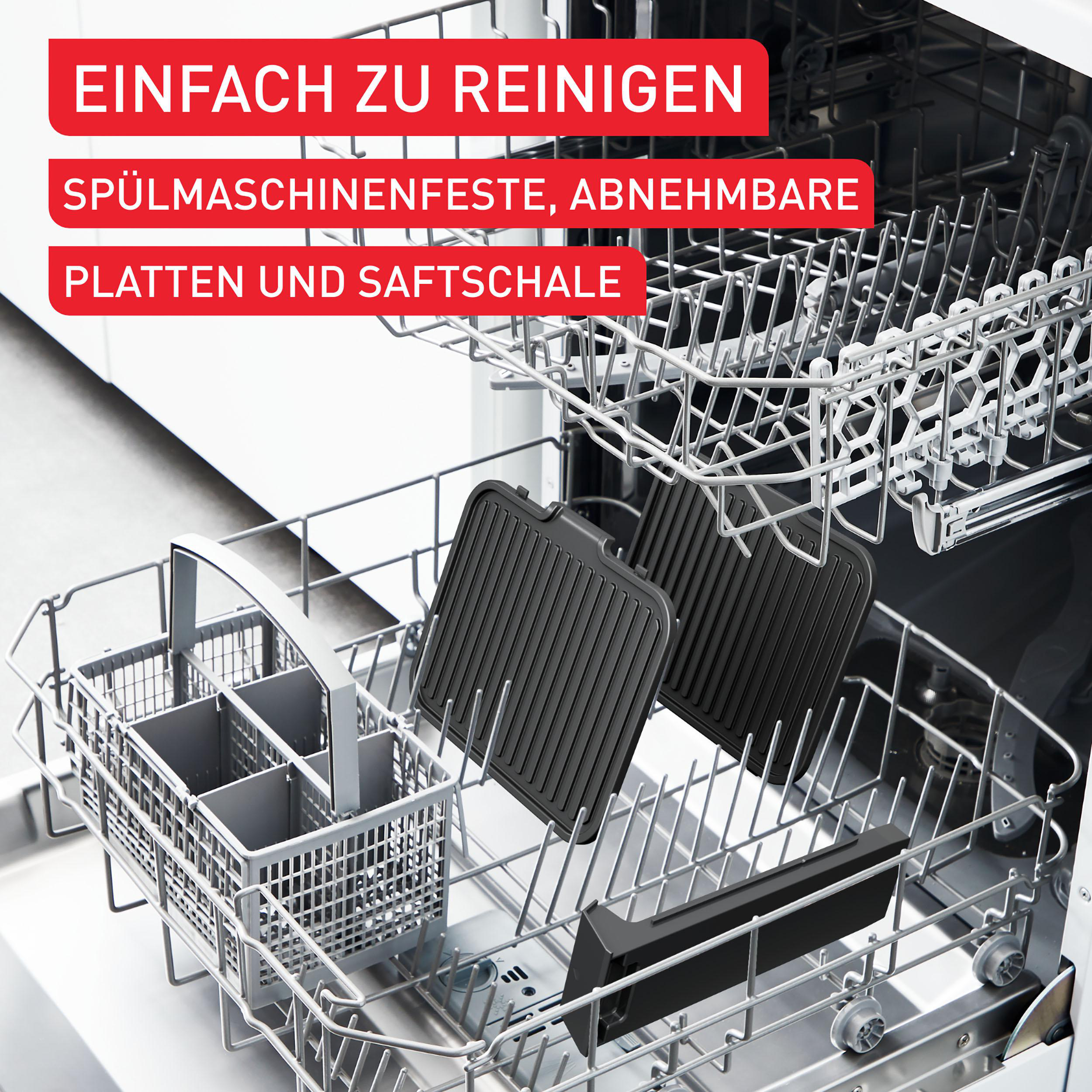 Grillplatten und Saftschale in Spülmaschine