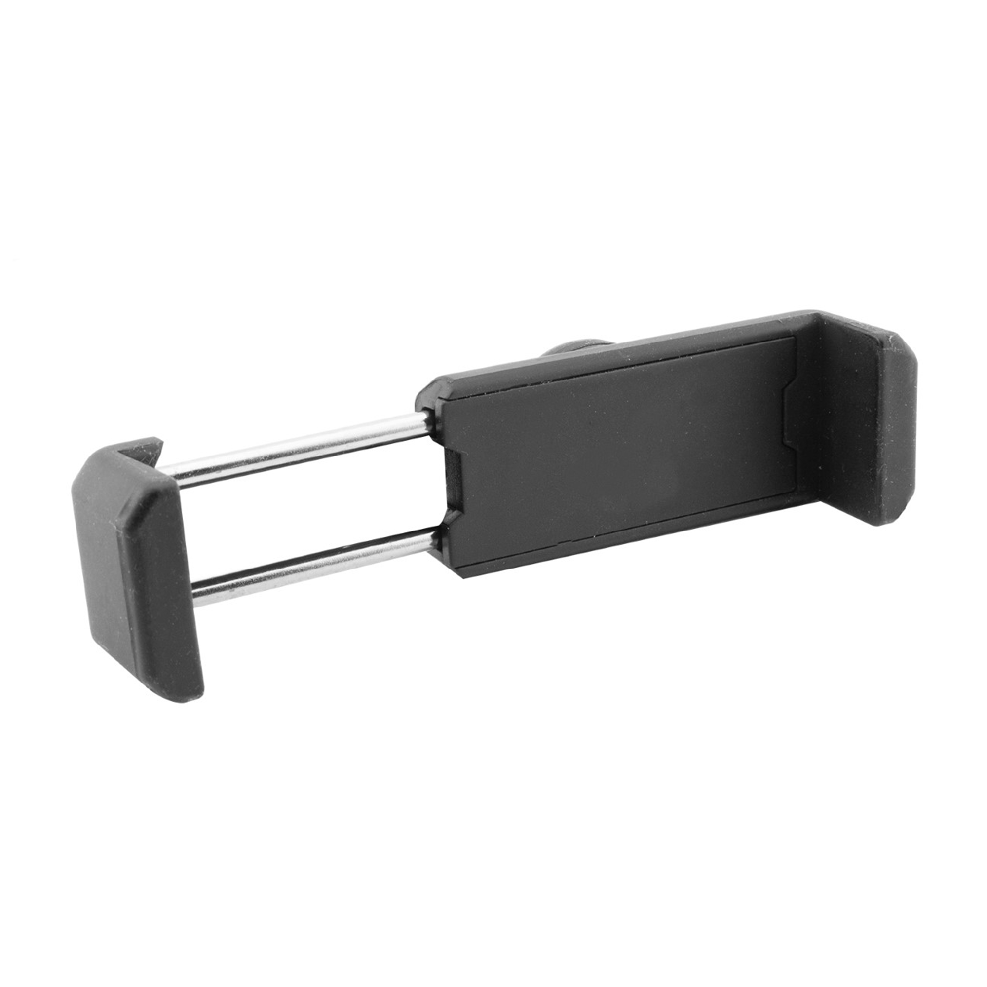 Supporto nero per telefono con due aste metalliche e punte in gomma.