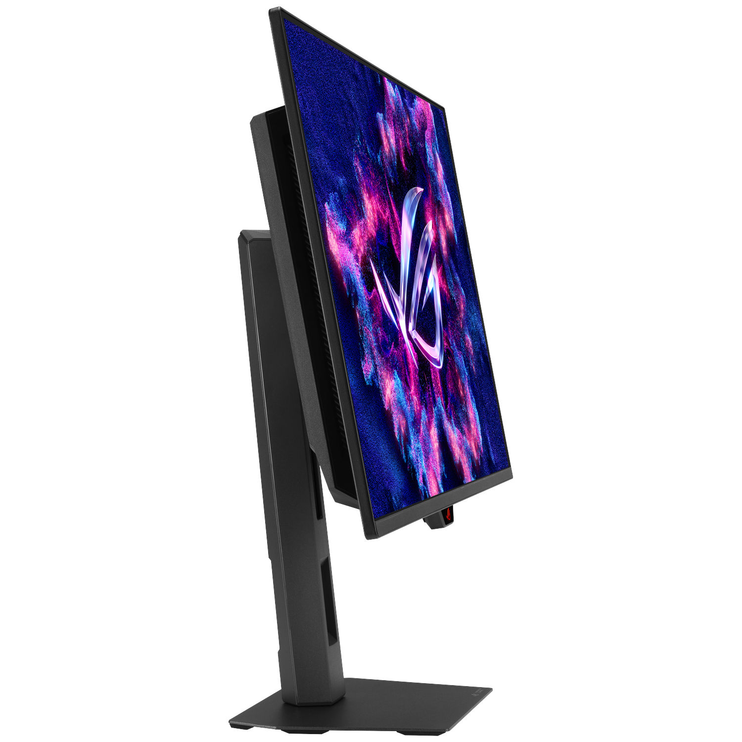 A gaming monitor displaying the ROG logo against a black background.