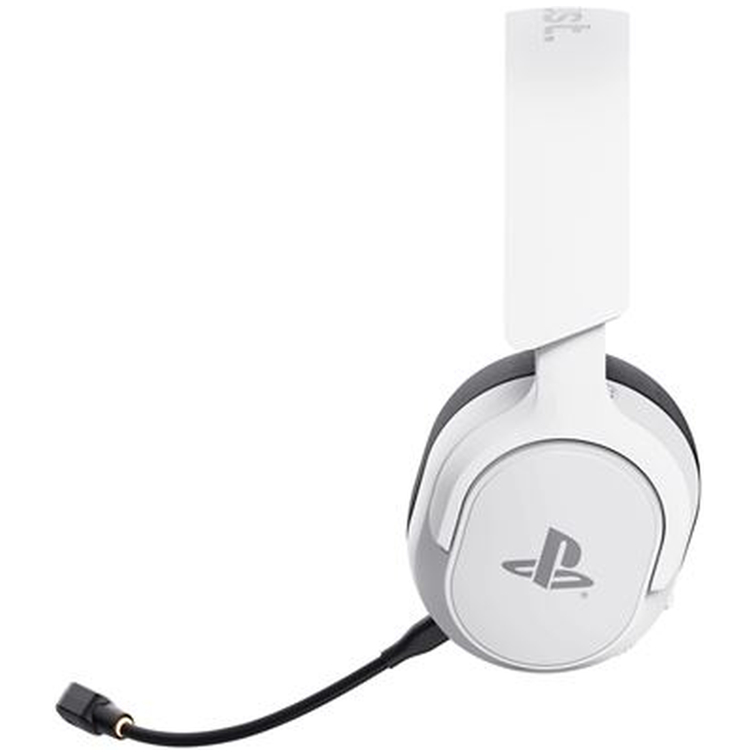 White headphones with PlayStation logo and microphone.