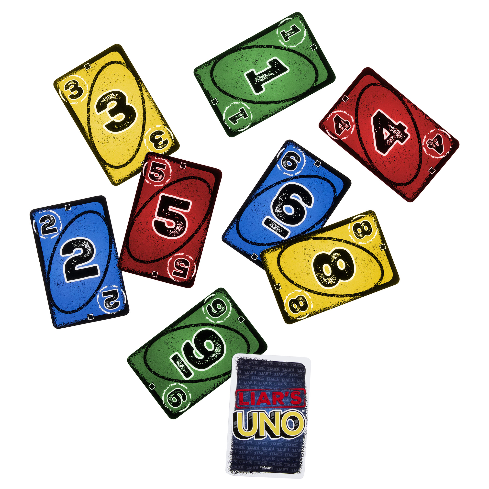 UNO-Spielkarten in verschiedenen Farben und Zahlen liegen verstreut.