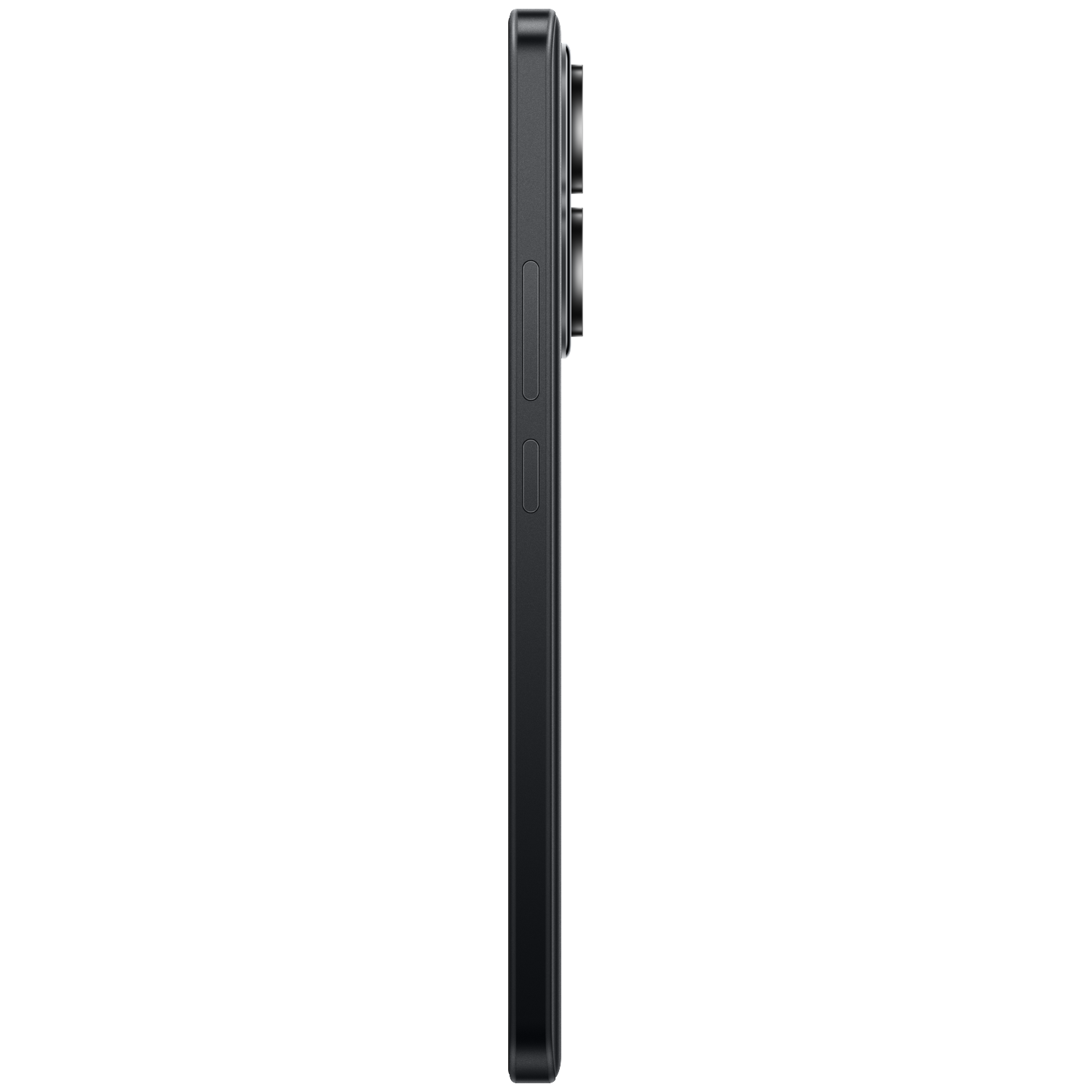Donkere smartphone van de zijkant, met de cameramodule bovenaan.
