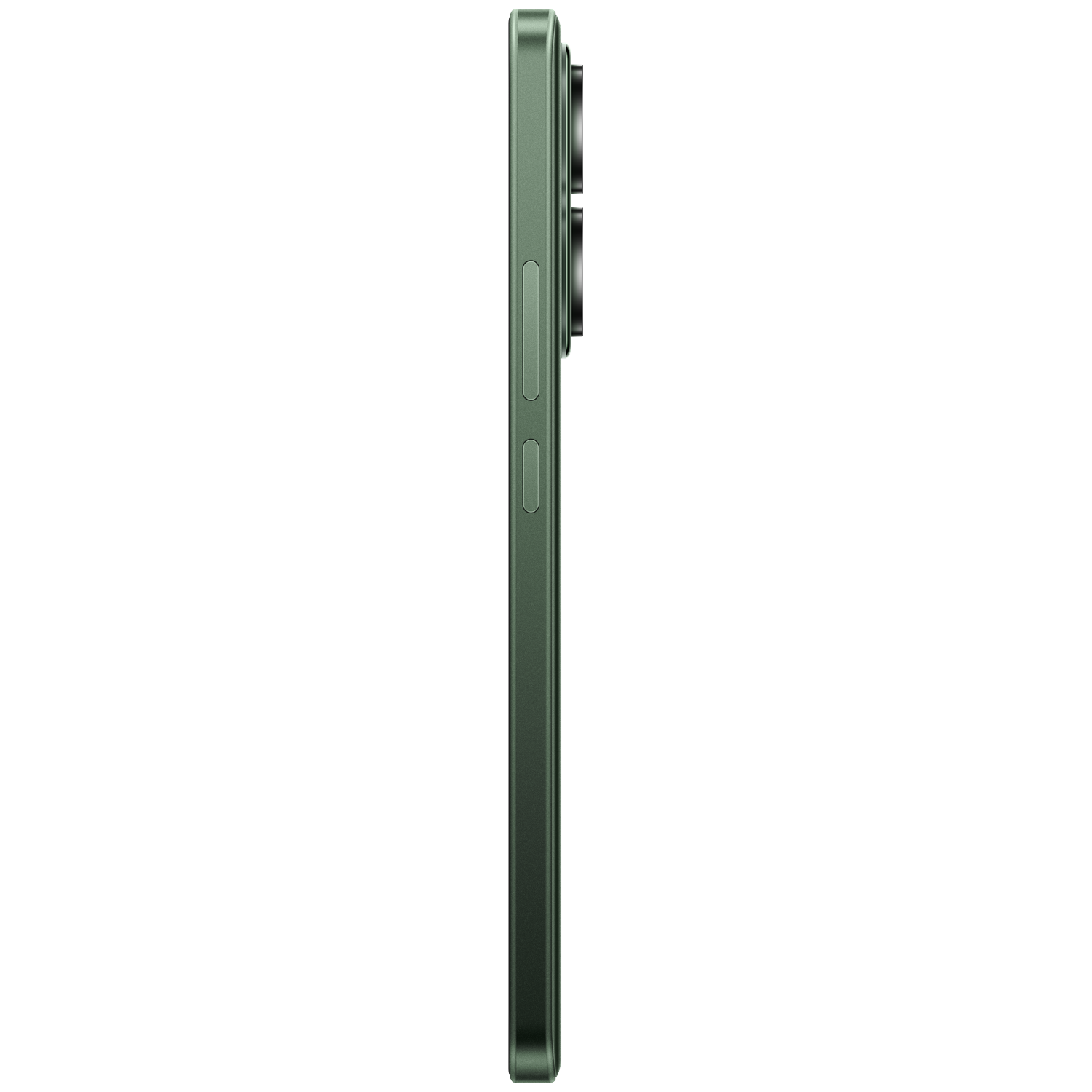 Groene smartphone in profiel met cameralenzen aan de achterkant.