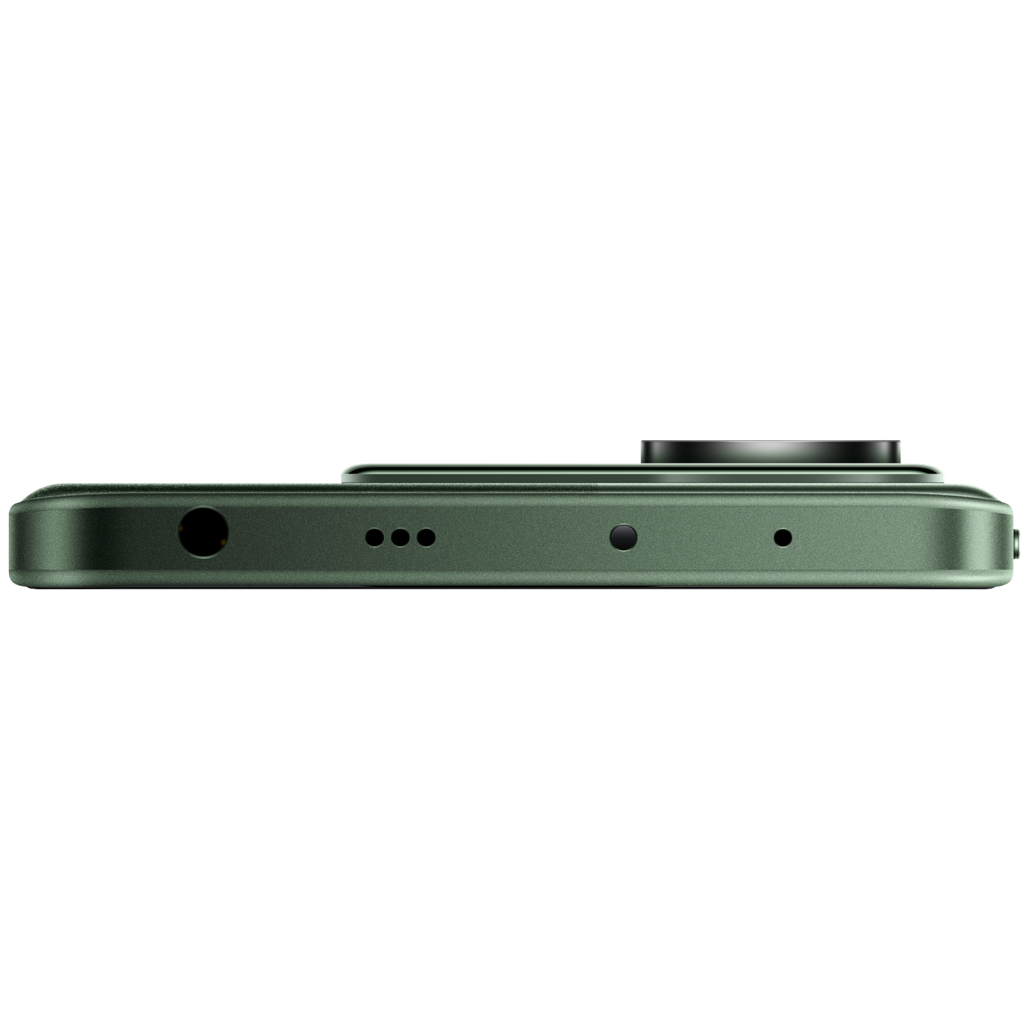 Groen smartphone profiel met poorten: koptelefoonaansluiting, drie puntjes en microfoon.