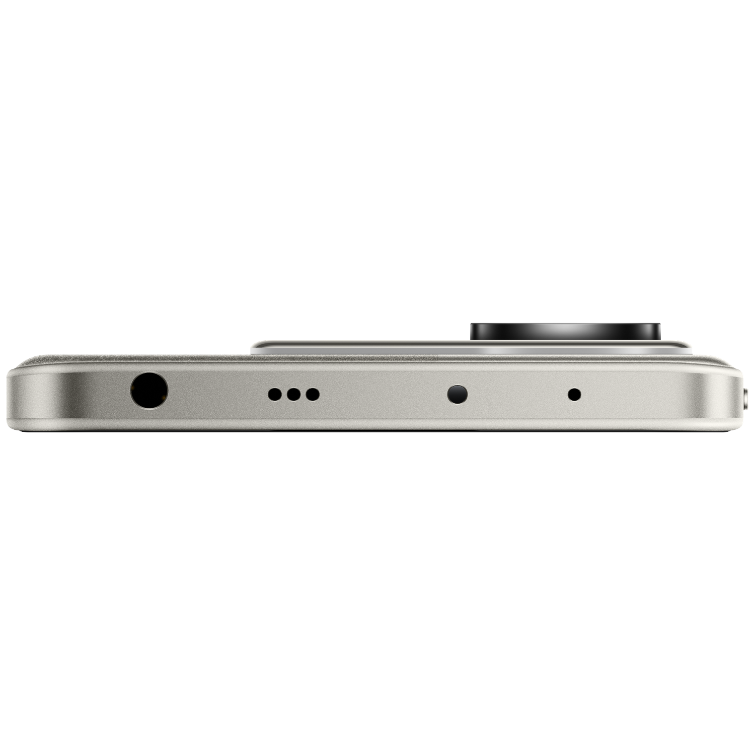 Close-up van de bovenrand van een zilveren smartphone met poorten.