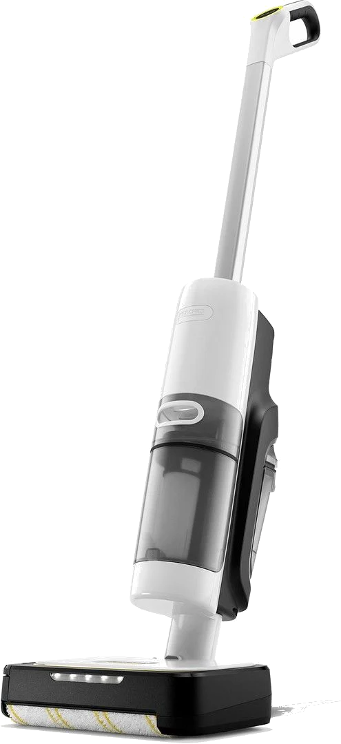 Biało-czarny odkurzacz na mokro i sucho z uchwytem i przezroczystym zbiornikiem.