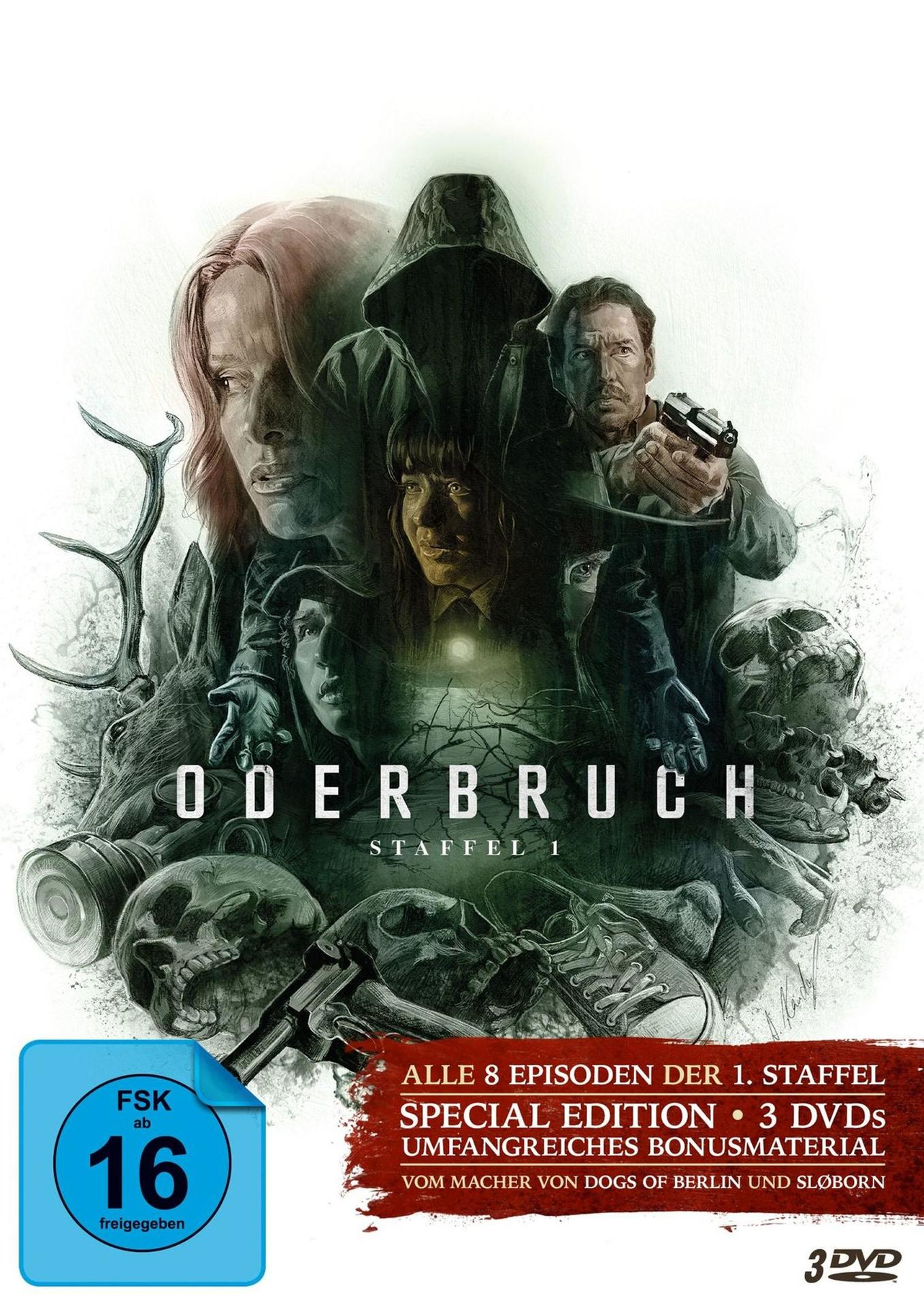 DVD-Cover mit beunruhigenden Gesichtern, Totenköpfen und Gasmaske.
