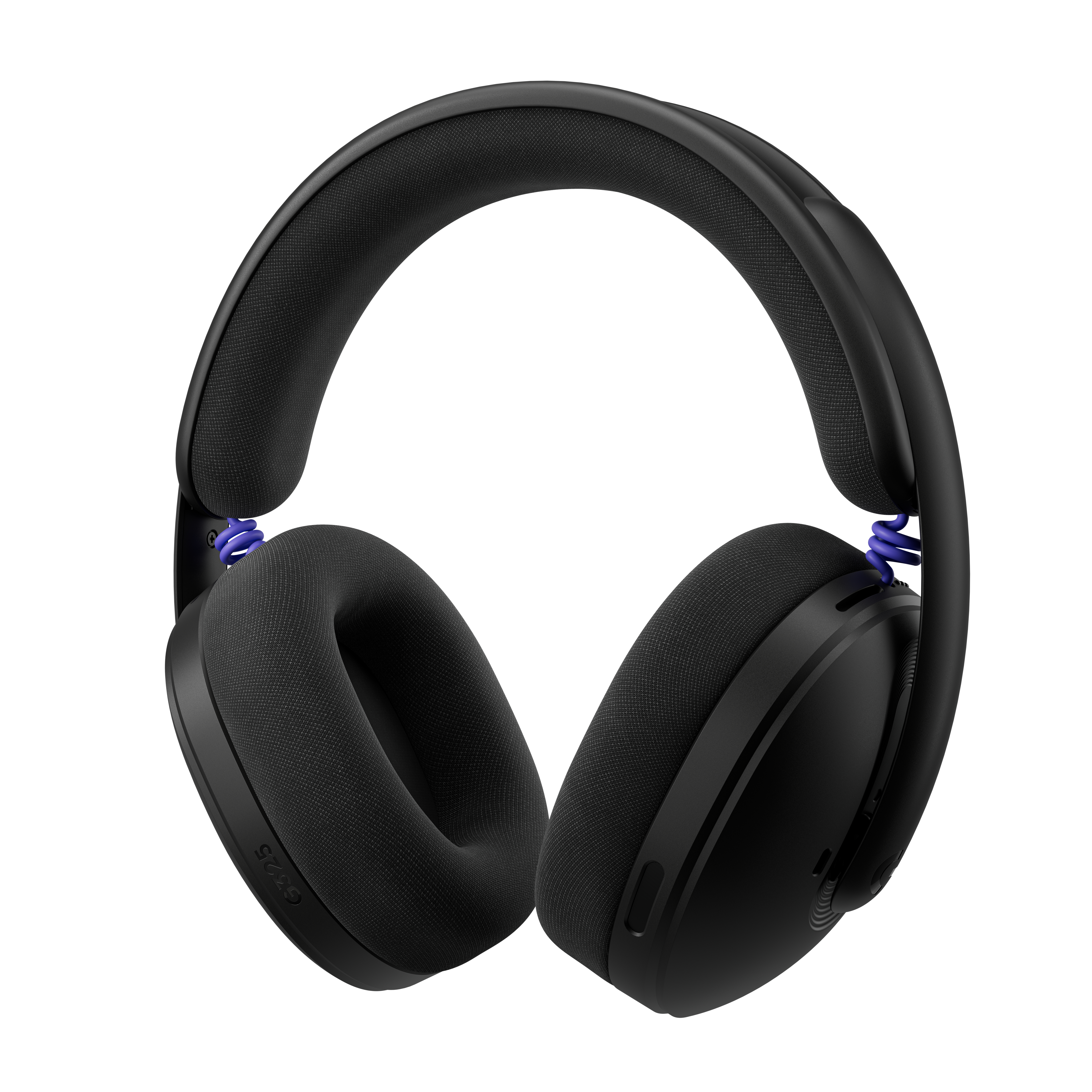 Auriculares negros con bobina azul y almohadillas acolchadas.
