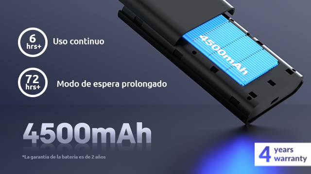 Batería negra de 4500 mAh. 6 hrs uso, 72 hrs espera. Garantía de 4 años.