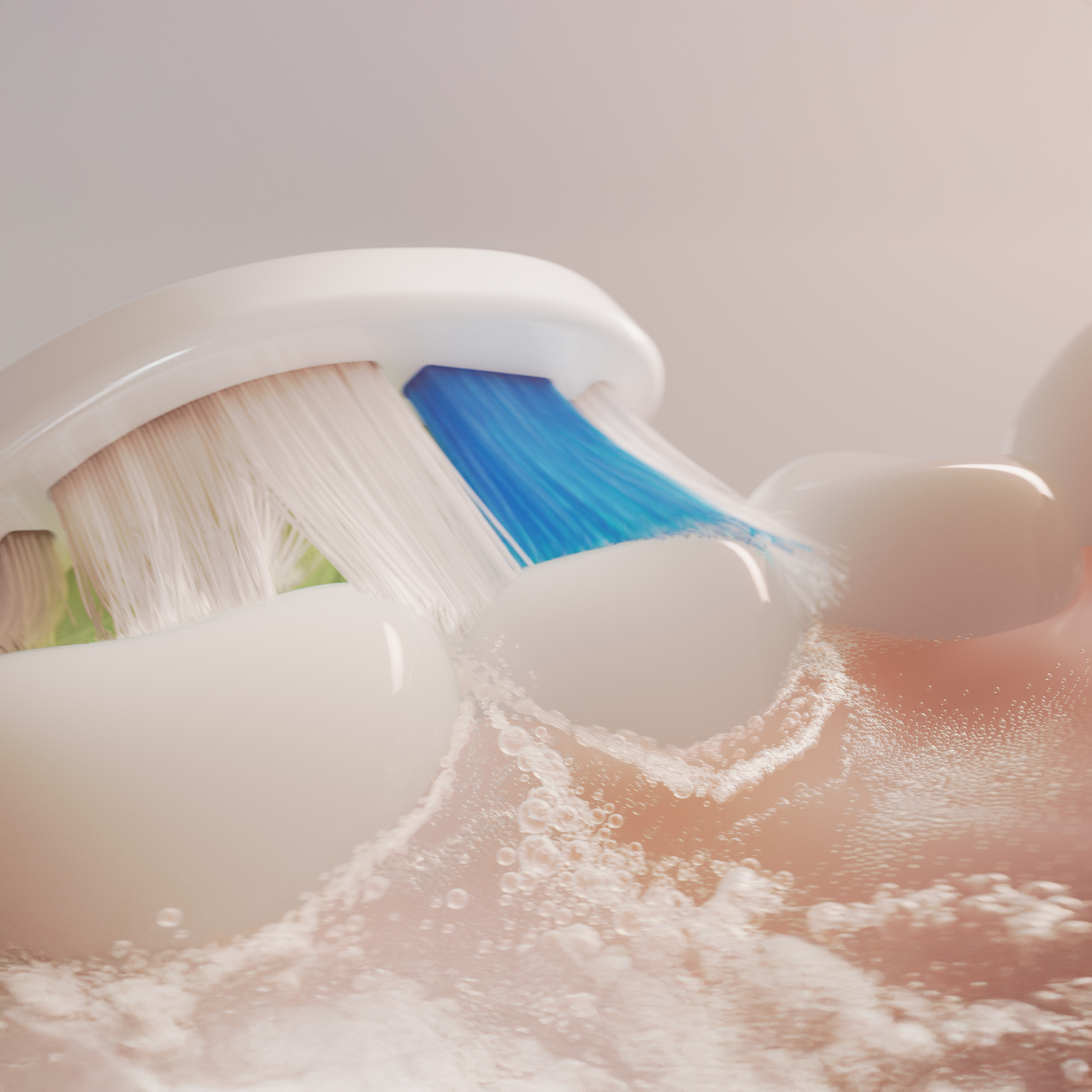 Szczoteczka do zębów czyści białe zęby pianą i bąbelkami.