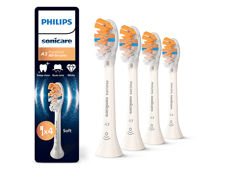 Oryginalne końcówki Philips Sonicare HX9094/87 Miękkie włókna (4 szt. zapas na rok) (Kompleksowa zaawansowana pielęgnacja)
