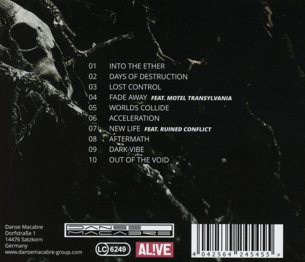 CD-Rückseite mit Trackliste und Totenkopf-Illustration.