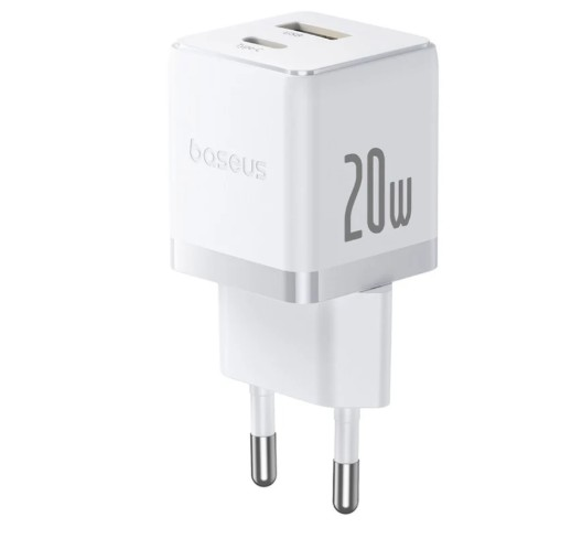 Beyaz 20W çift portlu USB şarj cihazı fişi.