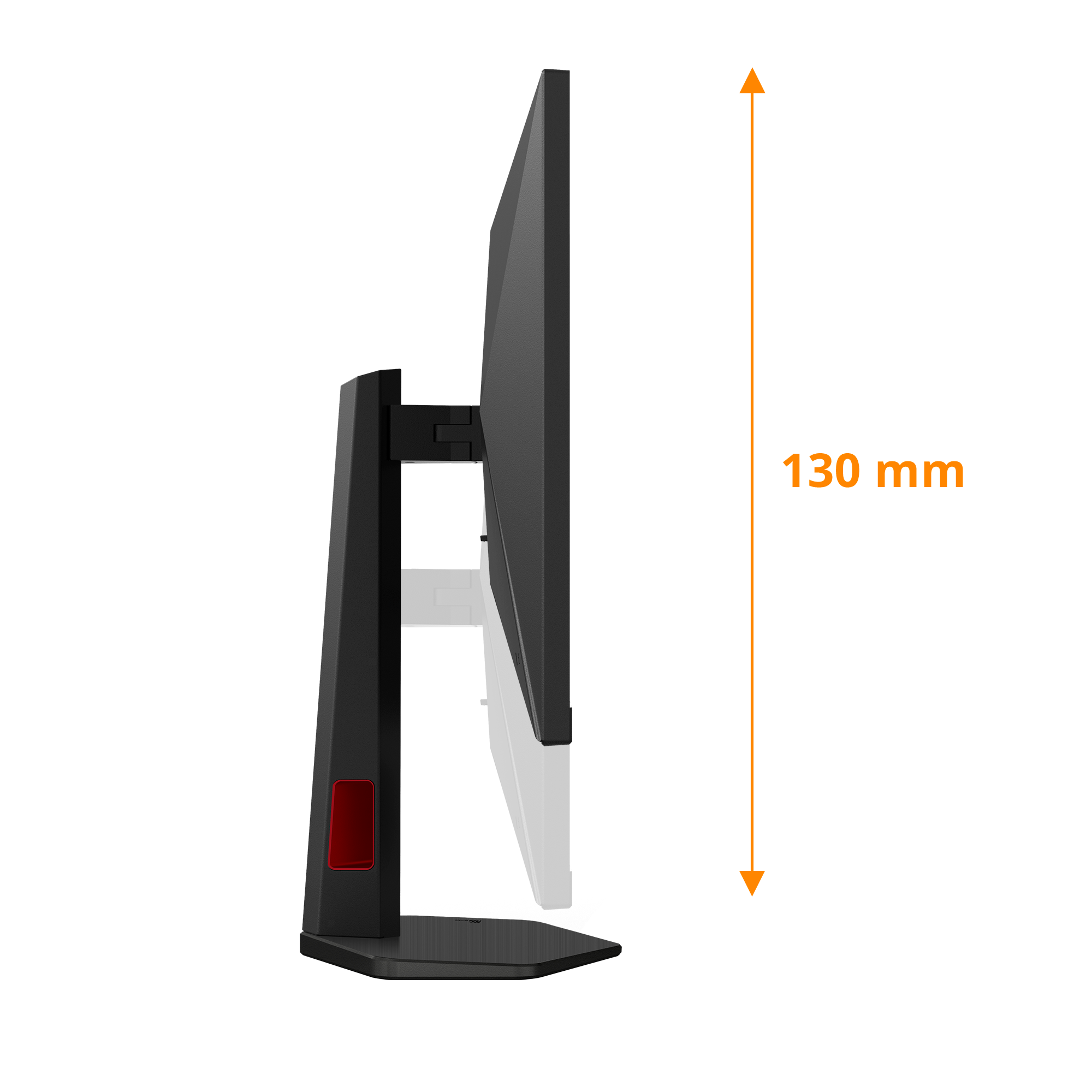 Seitenansicht eines schwarzen Monitors mit 130 mm Höhenangabe.